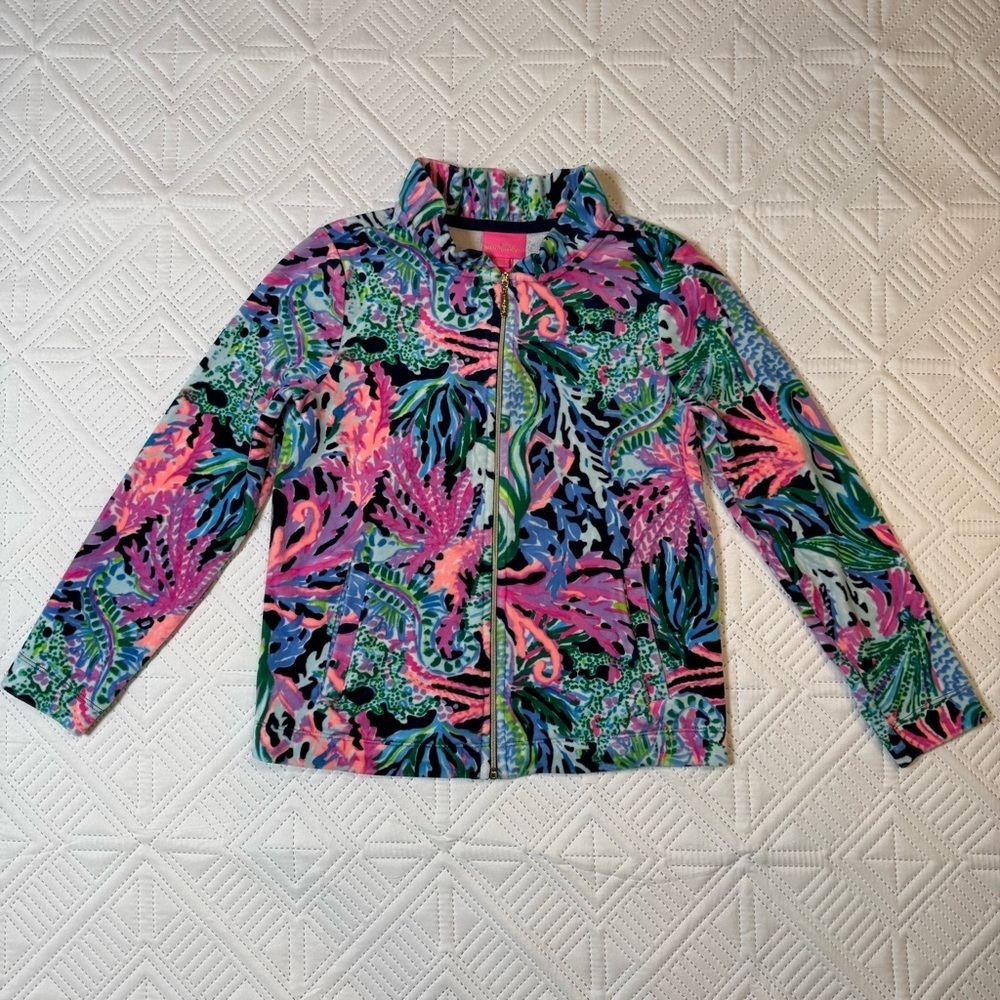 Lilly Pulitzer Girls Bringing Mermaid Back Velour Zip Jacket Size L (8-10)